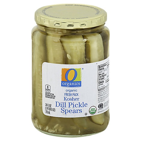 slide 1 of 1, O Organics Organic Pickles Spears Kosher Dill, 24 fl oz