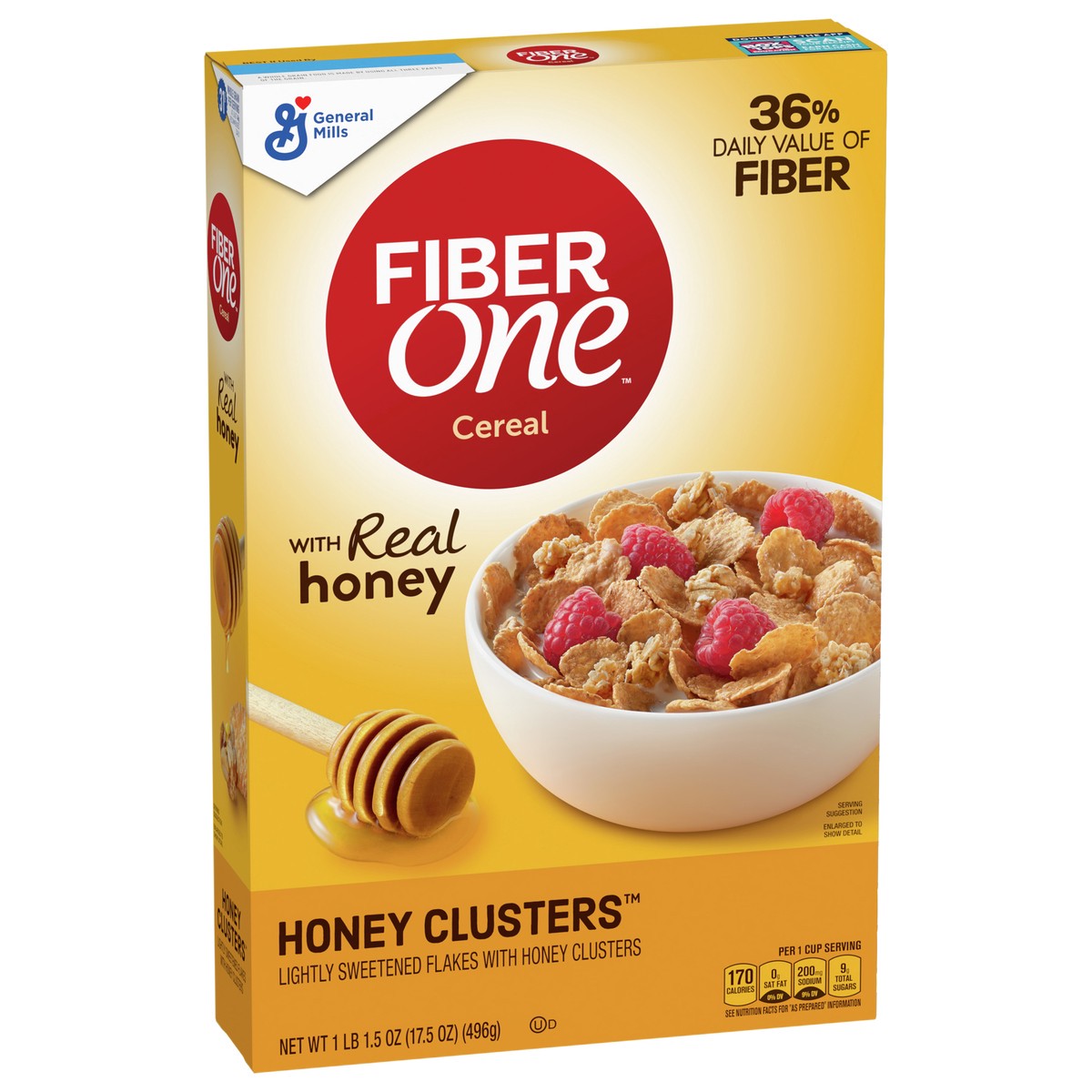 slide 2 of 9, Fiber One Honey Clusters Breakfast Cereal, Fiber Cereal Made with Whole Grain, 17.5 oz, 17.5 oz