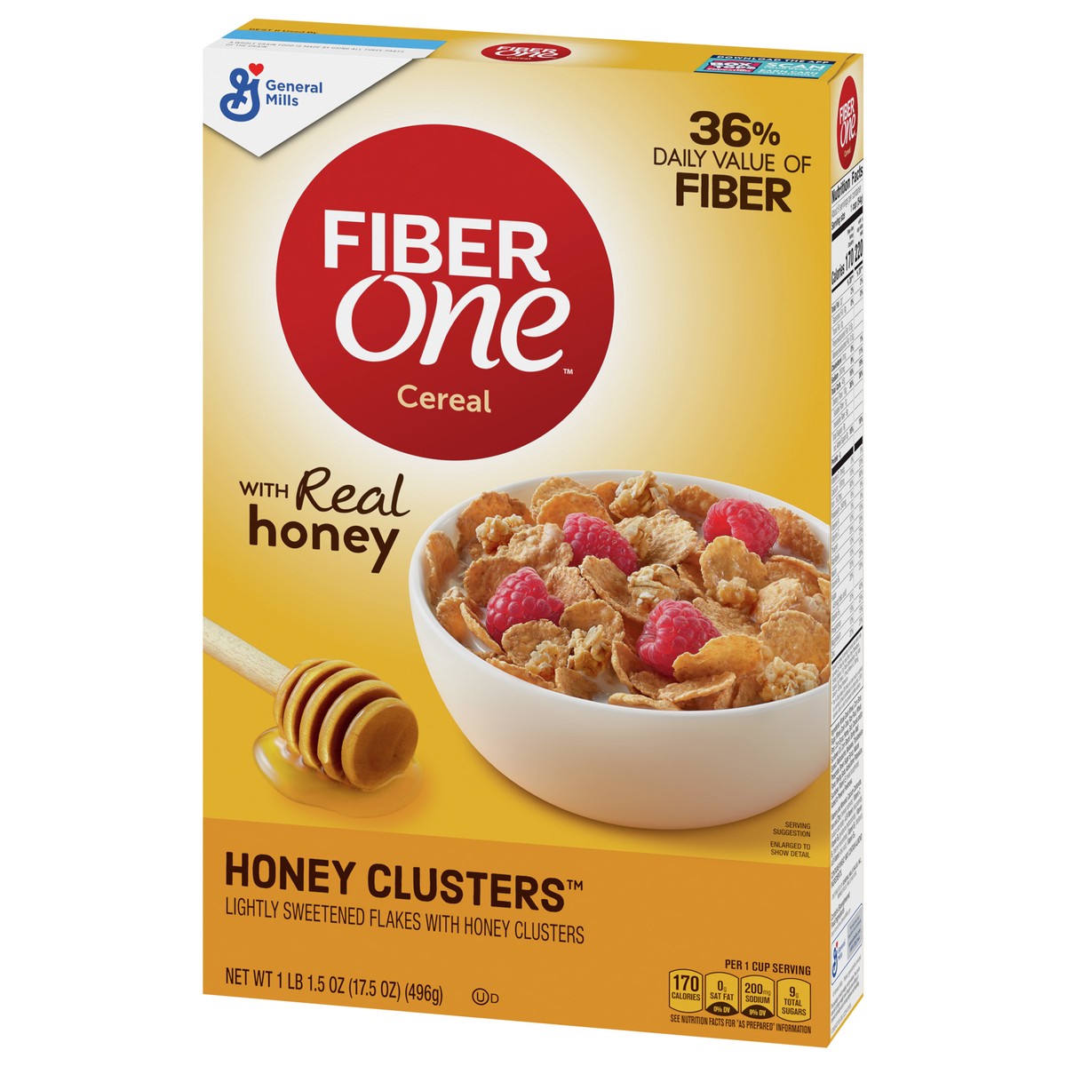 slide 5 of 9, Fiber One Honey Clusters Breakfast Cereal, Fiber Cereal Made with Whole Grain, 17.5 oz, 17.5 oz