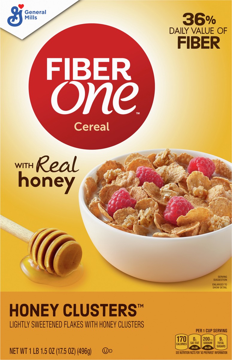 slide 3 of 9, Fiber One Honey Clusters Breakfast Cereal, Fiber Cereal Made with Whole Grain, 17.5 oz, 17.5 oz