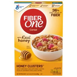 Fiber One Honey Clusters Breakfast Cereal, Fiber Cereal Made with Whole Grain, 17.5 oz