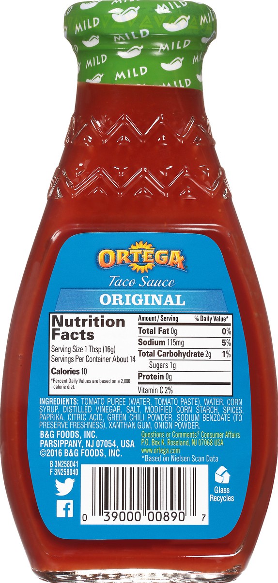 slide 2 of 5, Ortega Original Thick and Smooth Mild Taco Sauce, Kosher, 8 OZ Glass Bottle, 8 oz