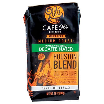 slide 1 of 1, H-E-B Cafe Ole Houston Blend Decaf Medium Roast Whole Bean Coffee - 12 oz, 12 oz