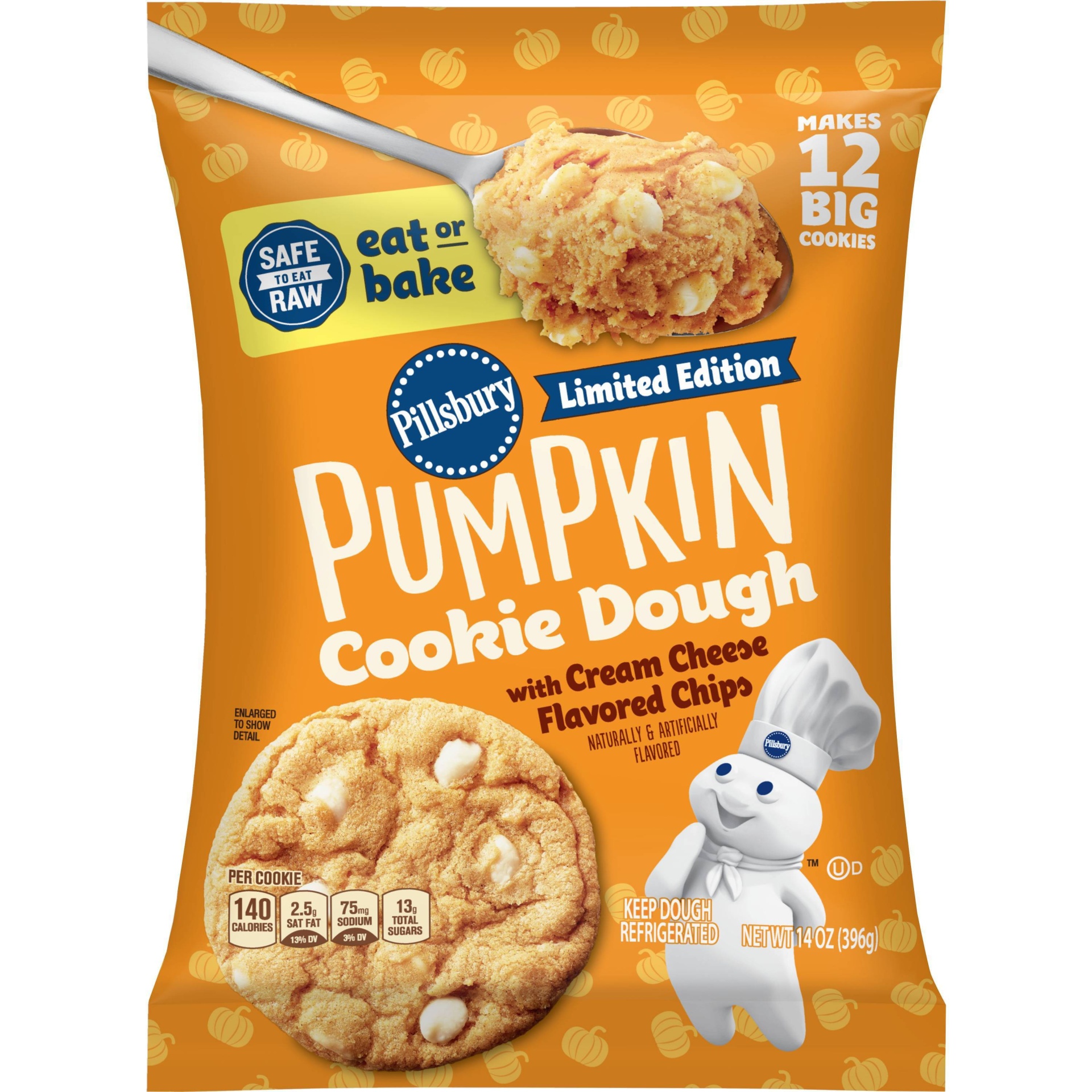 slide 1 of 1, Pillsbury Ready to Bake! Pumpkin Cookie Dough with Cream Cheese Flavored Chips, 12 ct., 14 oz., 14 oz