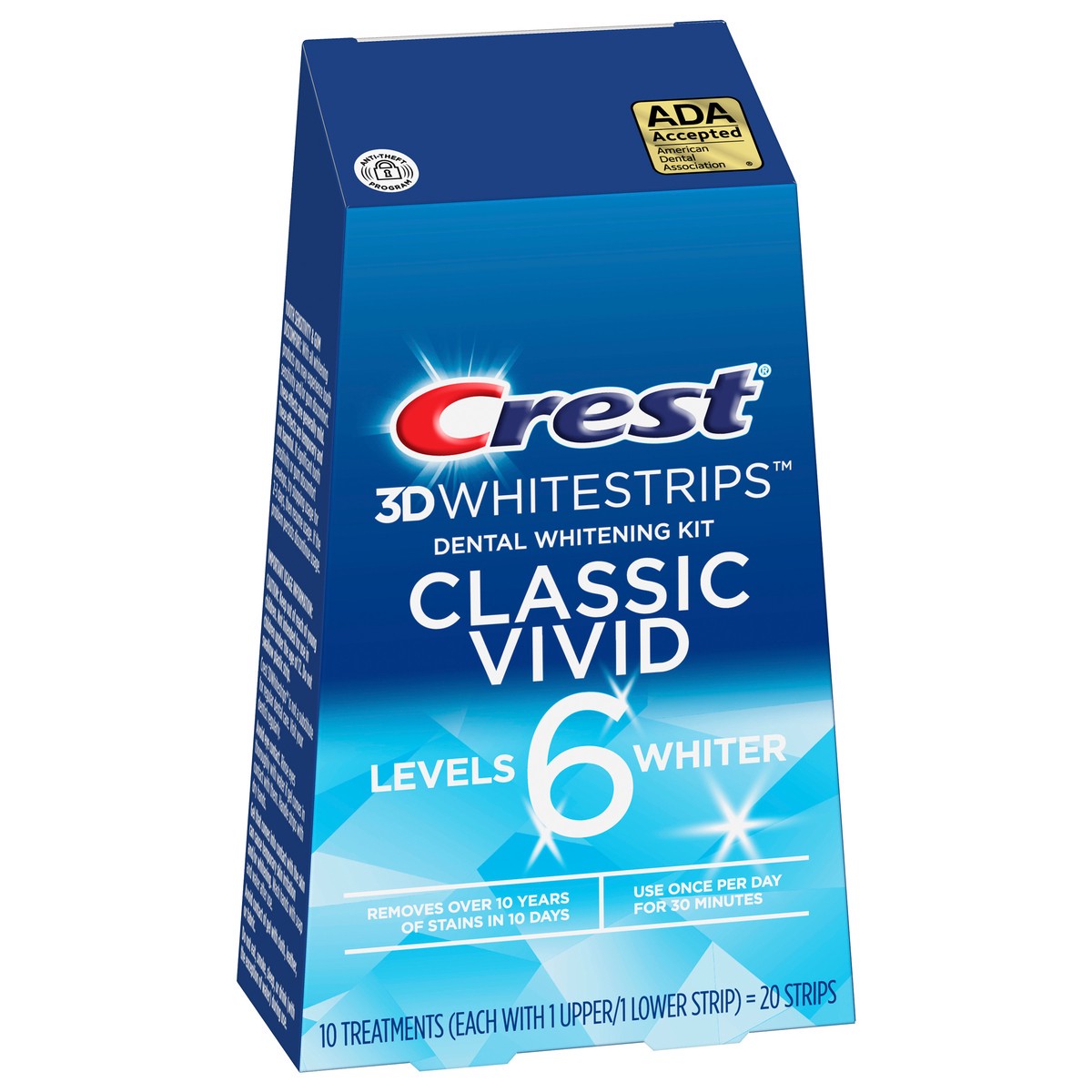 slide 3 of 5, Crest 3D Whitestrips Classic Vivid At-home Teeth Whitening Kit, 10 Treatments, 6 Levels Whiter, 1 ct