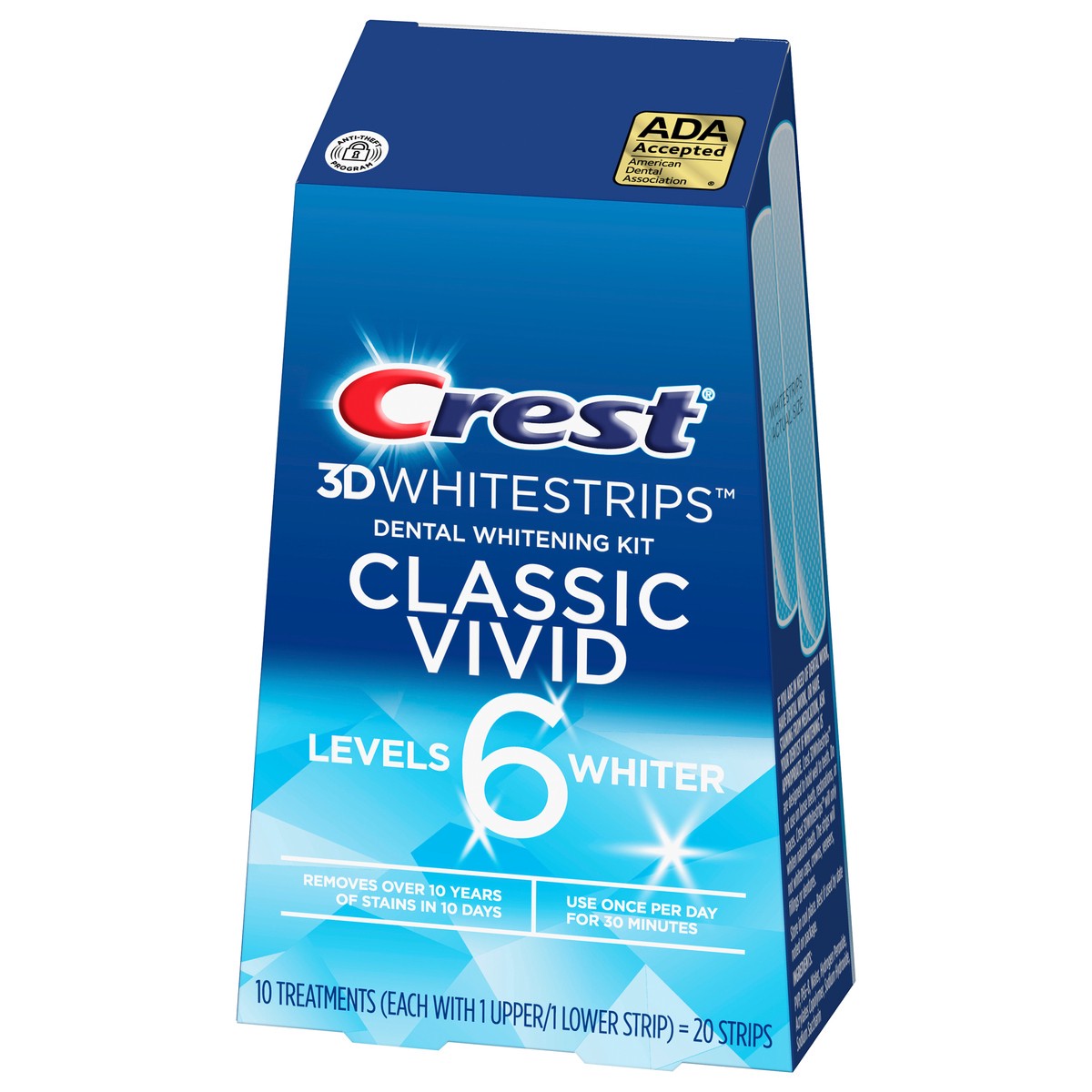 slide 5 of 5, Crest 3D Whitestrips Classic Vivid At-home Teeth Whitening Kit, 10 Treatments, 6 Levels Whiter, 1 ct