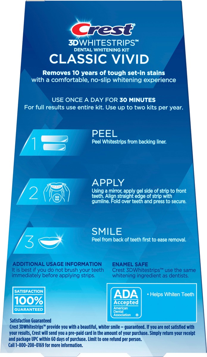 slide 2 of 5, Crest 3D Whitestrips Classic Vivid At-home Teeth Whitening Kit, 10 Treatments, 6 Levels Whiter, 1 ct