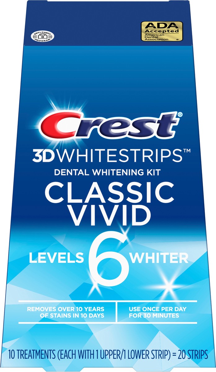 slide 4 of 5, Crest 3D Whitestrips Classic Vivid At-home Teeth Whitening Kit, 10 Treatments, 6 Levels Whiter, 1 ct