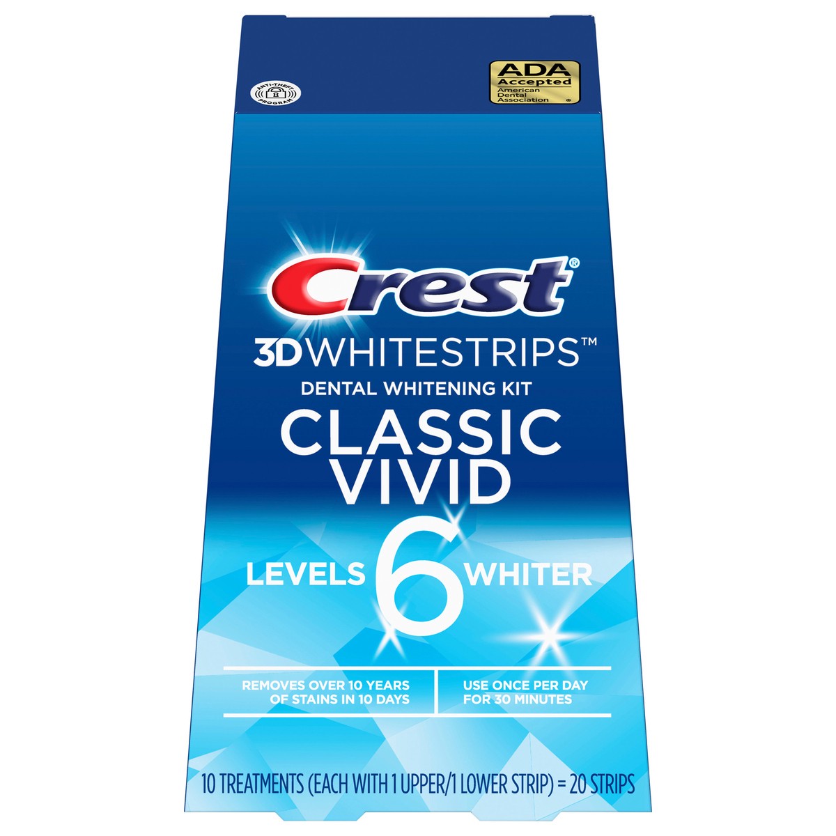 slide 1 of 5, Crest 3D Whitestrips Classic Vivid At-home Teeth Whitening Kit, 10 Treatments, 6 Levels Whiter, 1 ct