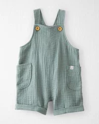 Littleplanet Baby Organic Cotton Gauze Shortalls in Green Spring Moss 24M