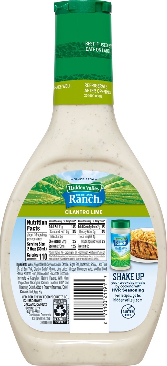 slide 2 of 3, Hidden Valley Cilantro Lime Ranch Salad Dressing & Topping, Gluten Free - 16 Ounce Bottle, 16 fl oz