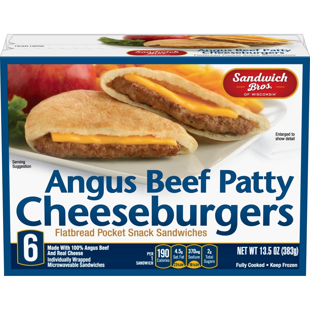 slide 1 of 1, Sandwich Bros. Flatbread Pocket Sandwiches Angus Cheeseburgers, 6 ct; 13.5 oz