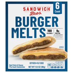 Sandwich Bros. Burger Melts, Frozen Pita Sandwiches, 13.5 oz., 6-Count