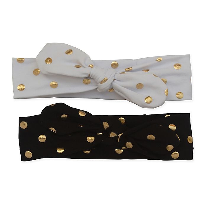 slide 1 of 1, Lil' Duds Tied Bow Gold Dot Headwrap, 2 ct