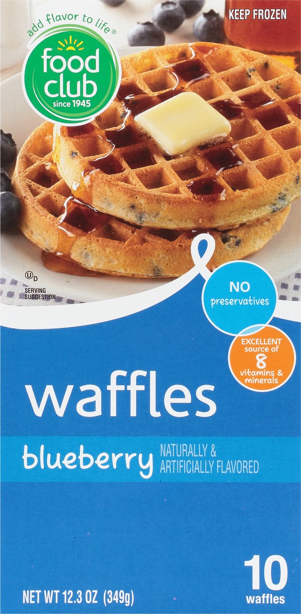 slide 1 of 14, Food Club Blueberry Waffles 10 ea, 10 ct