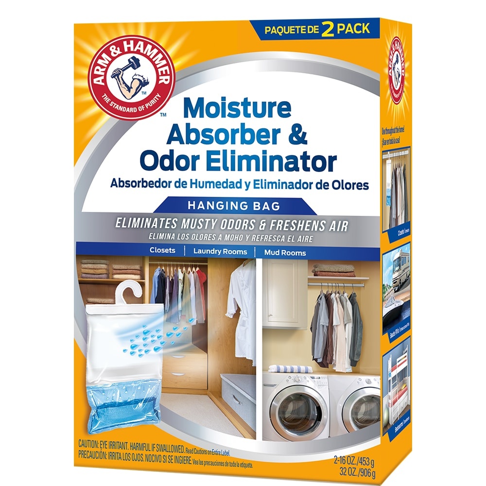 slide 1 of 1, Arm & Hammer Hanging Moisture Absorber Odor Eliminator Hanging Bags, 2 ct