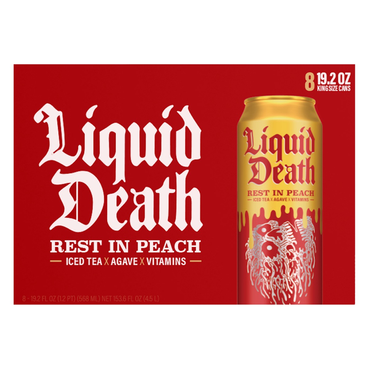 slide 1 of 7, Liquid Death Iced Black Tea, Rest in Peach 19.2 oz King Size Cans (8-Pack), 8 ct; 19.2 oz