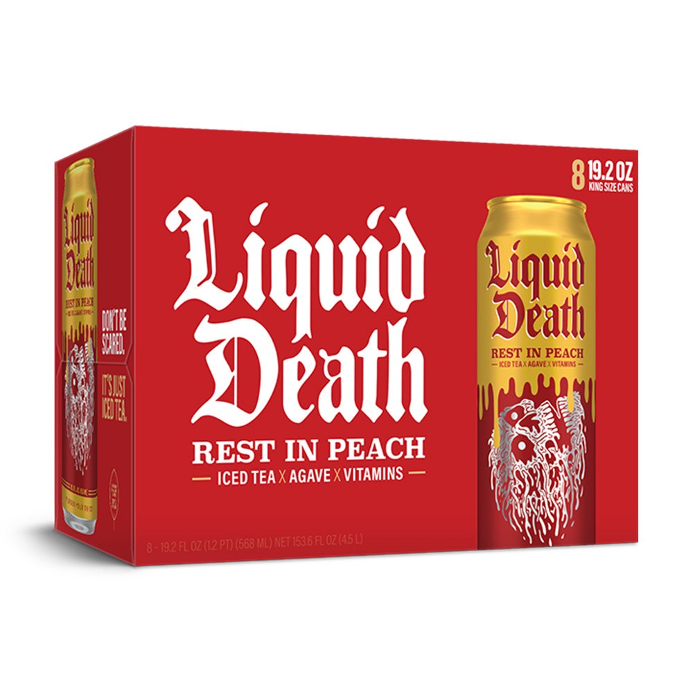 slide 6 of 7, Liquid Death Iced Black Tea, Rest in Peach 19.2 oz King Size Cans (8-Pack), 8 ct; 19.2 oz