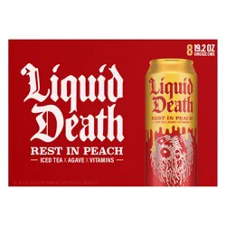 Liquid Death Iced Black Tea, Rest in Peach 19.2 oz King Size Cans (8-Pack)