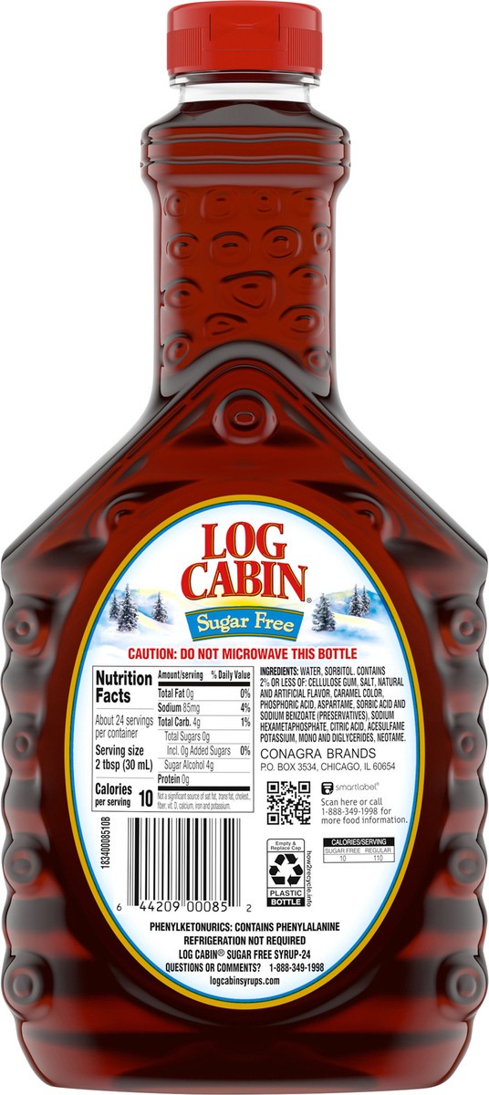 slide 11 of 13, Log Cabin Sugar Free Syrup 24 oz, 24 oz