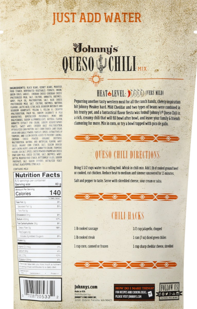 slide 10 of 11, Johnny's Fine Foods Mix Queso Chili, 7.76 oz