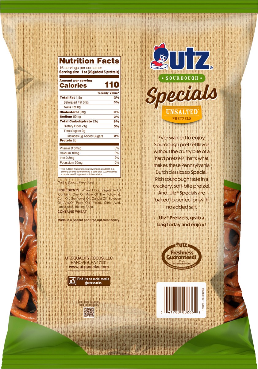 slide 2 of 7, Utz Pretzels Sourdough Specials Unsalted The Pounder - 16 Oz, 16 oz