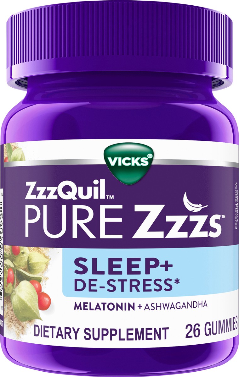 slide 2 of 2, PURE Zzzs De-Stress & Sleep Melatonin Sleep Aid Gummies Blackberry Vanilla, 26 ct