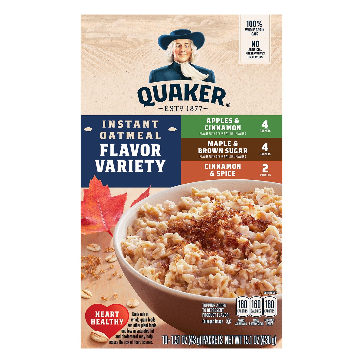slide 1 of 1, Quaker Flavor Variety Instant Oatmeal 10 ea, 10 ct; 1.51 oz