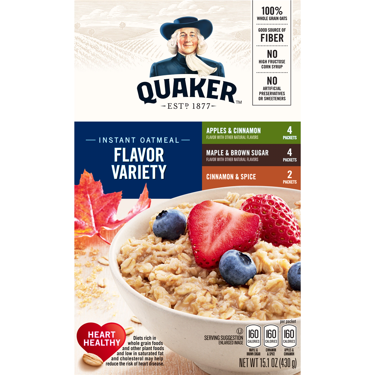 slide 1 of 10, Quaker Flavor Variety Instant Oatmeal, 10 ct; 1.51 oz