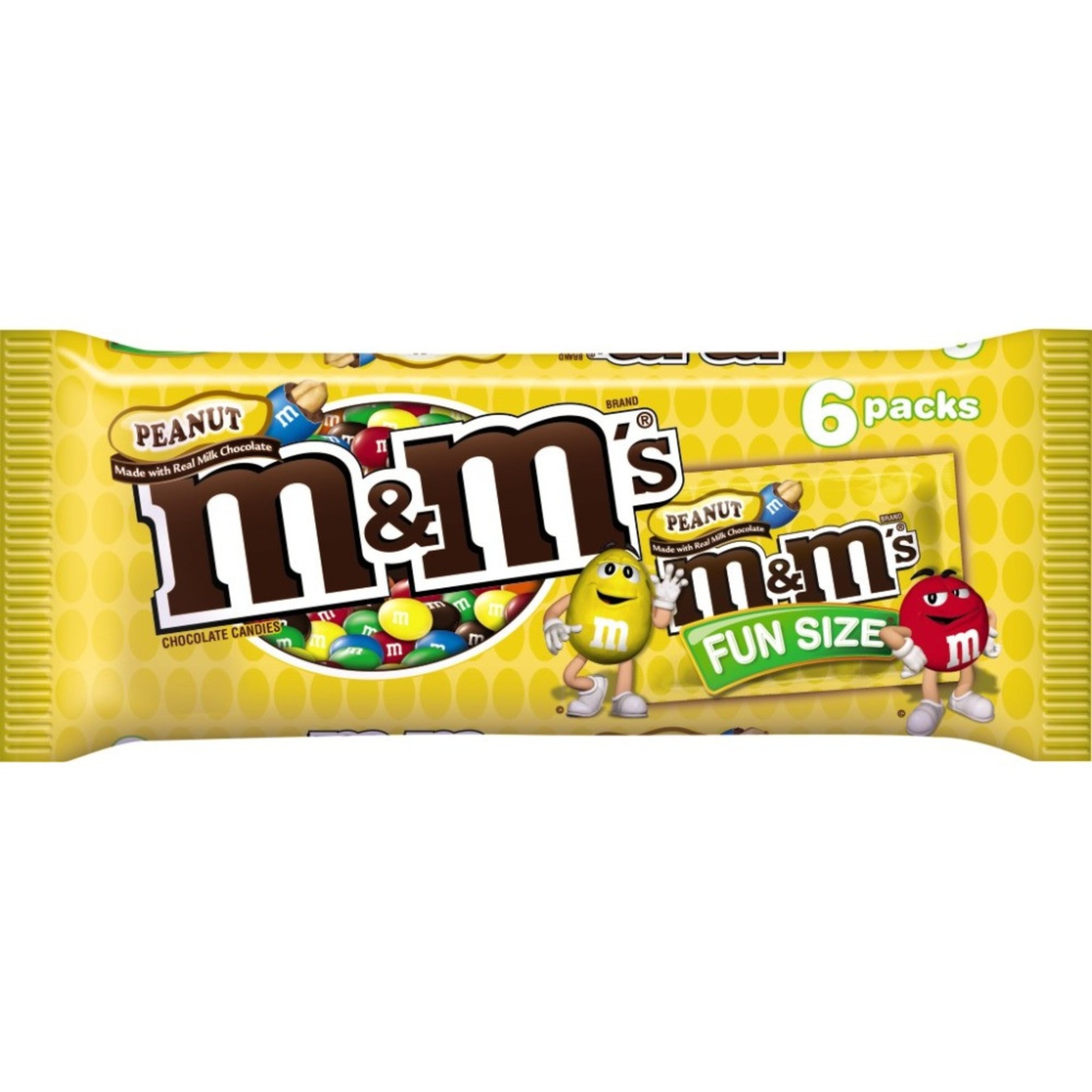 slide 1 of 1, M&M's Peanut Chocolate Candy Fun Size Pouch Pack, 3.74 Oz 6 Pack, 3.74 oz