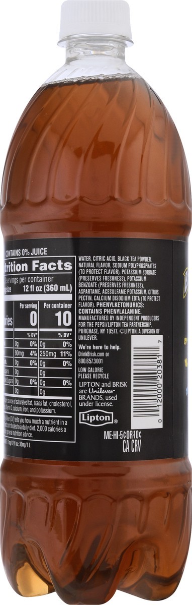 slide 5 of 10, Brisk Iced Tea Zero Sugar Lemon Flavor 1 L Bottle, 1.05 qt