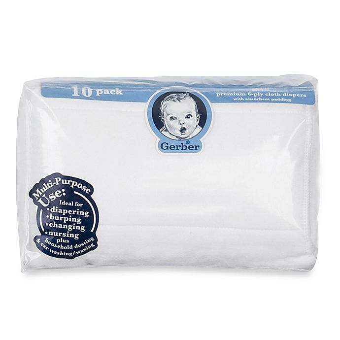 slide 1 of 1, Gerber Gauze Prefolded Cotton Diapers with Pads, 10 ct