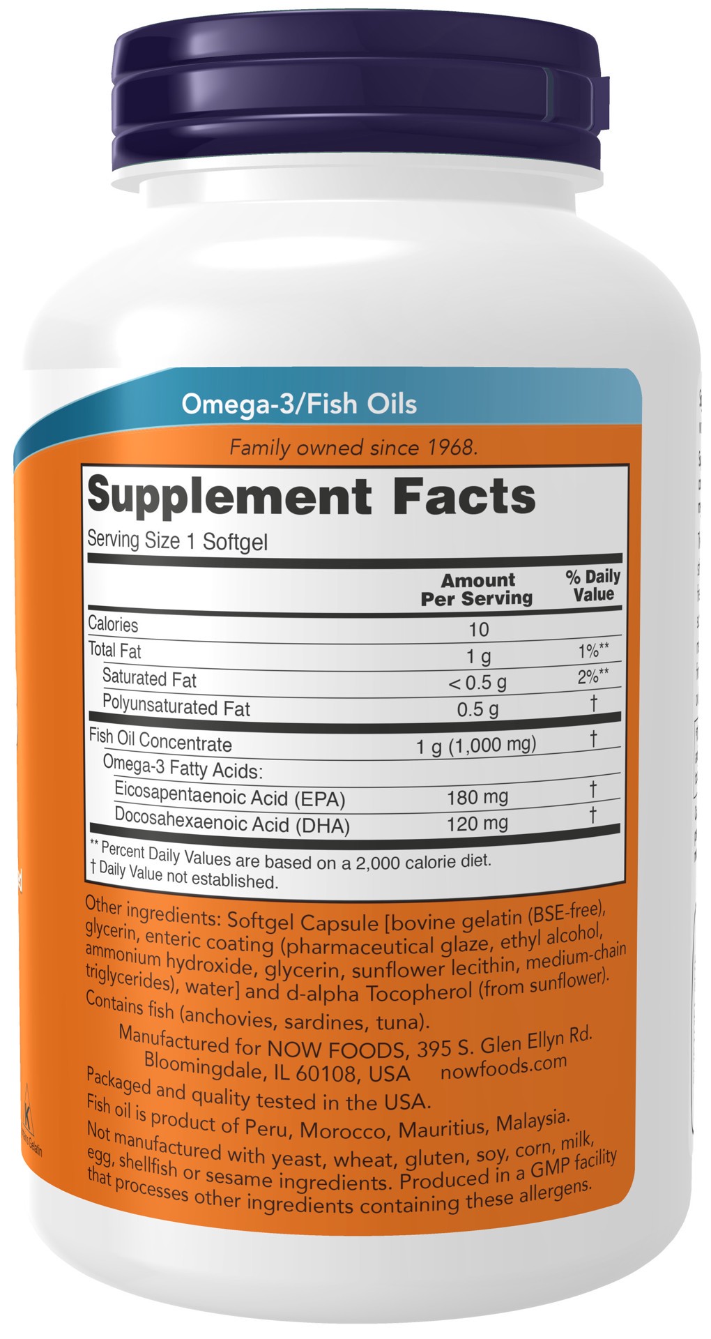 slide 3 of 4, NOW Omega-3, Molecularly Distilled & Enteric Coated - 180 Softgels, 180 ct