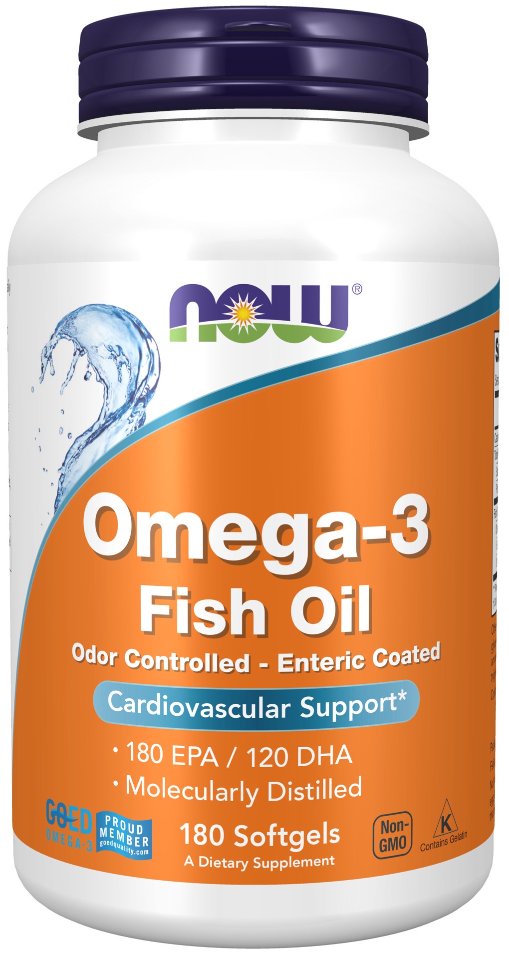 slide 1 of 4, NOW Omega-3, Molecularly Distilled & Enteric Coated - 180 Softgels, 180 ct