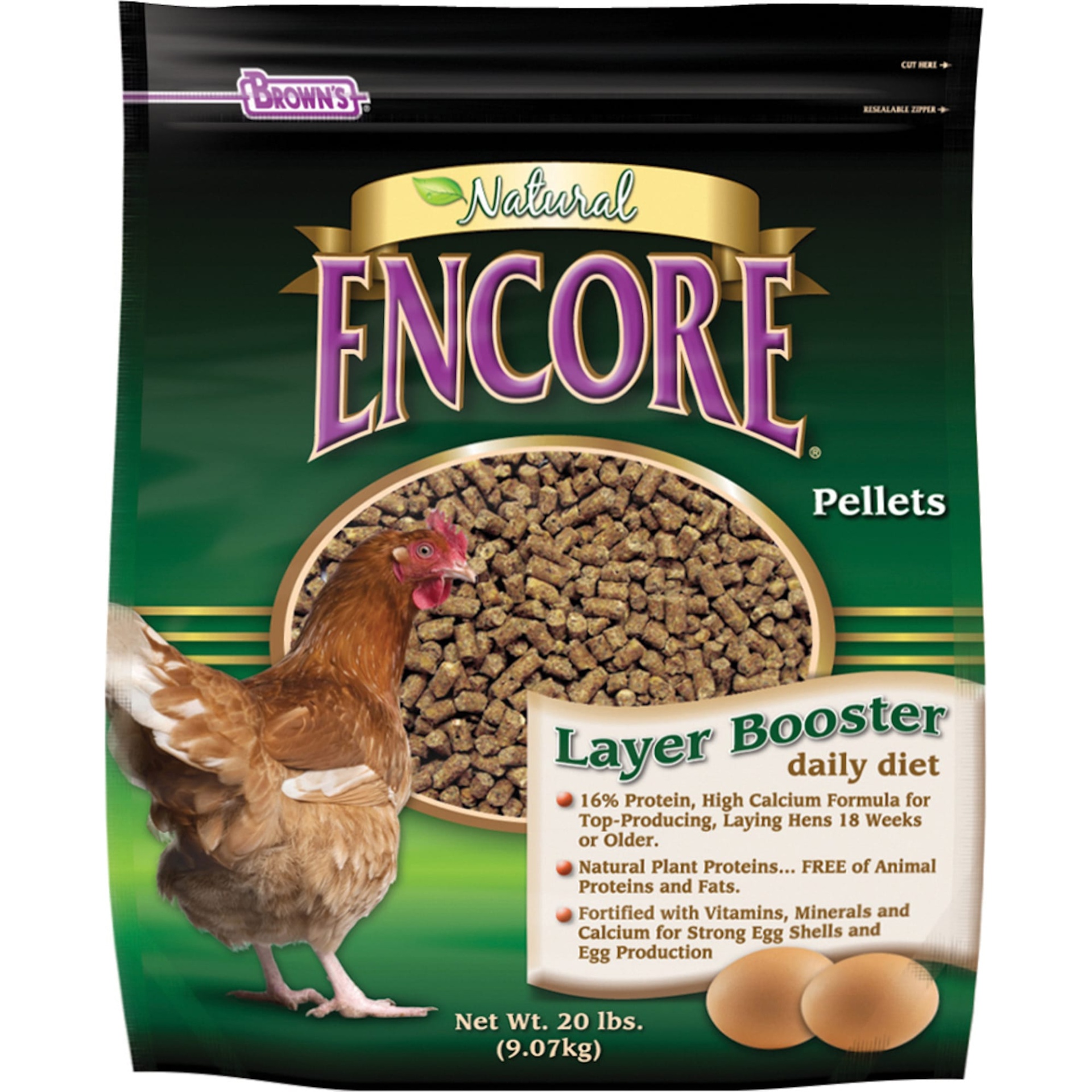 slide 1 of 1, Brown's Layer Booster Daily Diet Chicken Feed, 20 lb