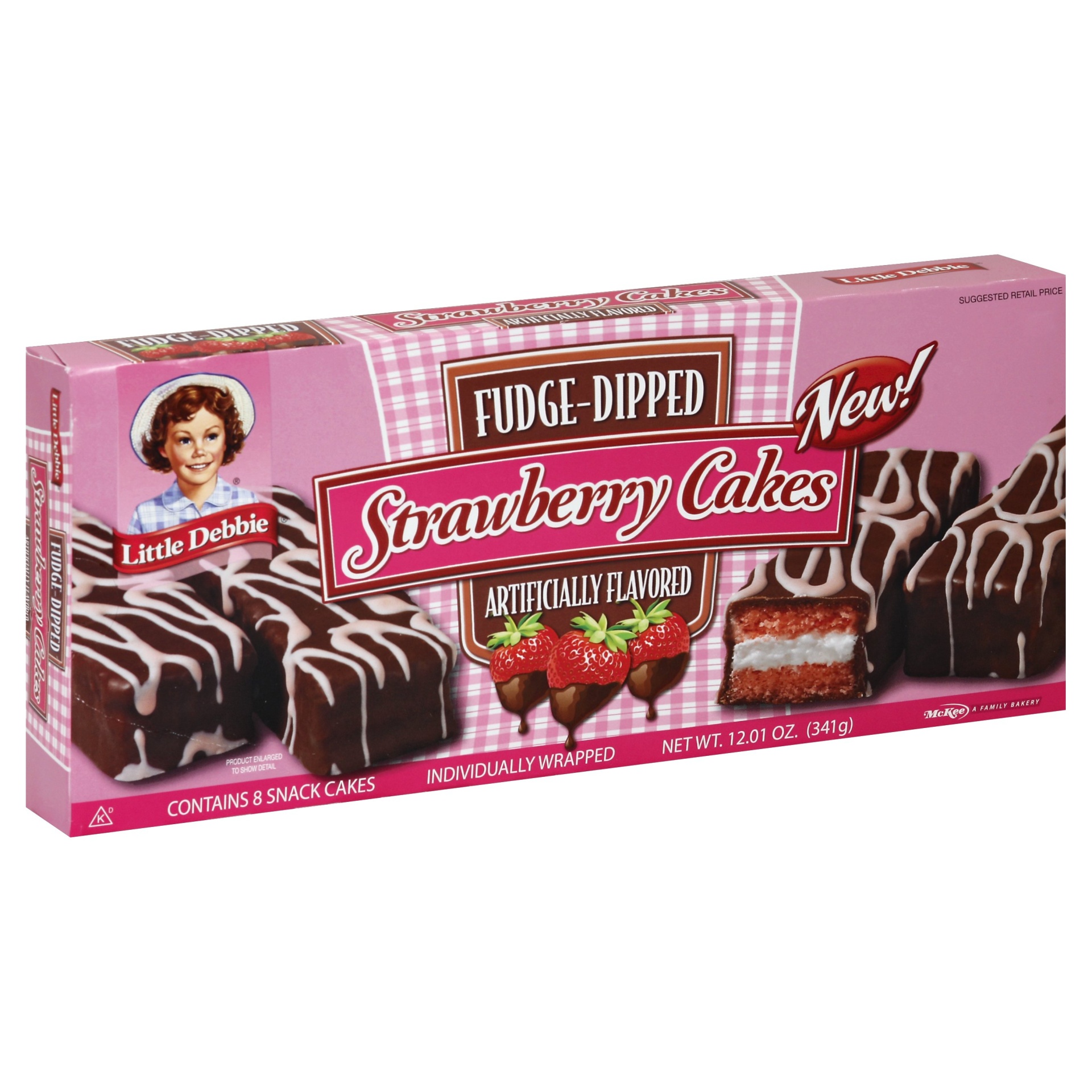 slide 1 of 7, Little Debbie Fudge Dipped Strawberry Cakes, 8 ct; 12.01 oz