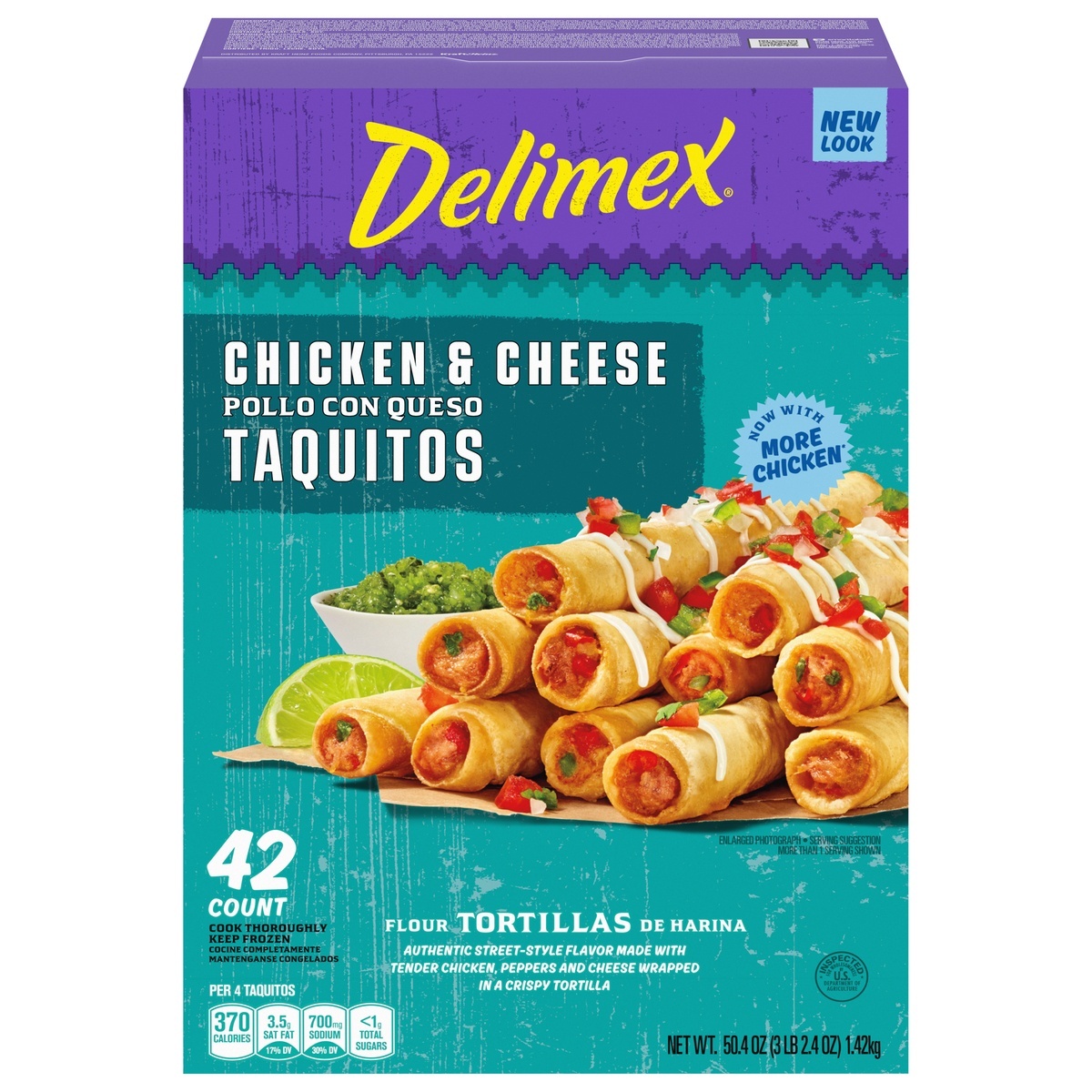 slide 1 of 1, Delimex Chicken & Cheese Large Flour Taquitos Frozen Snacks, 42 ct Box, 42 ct