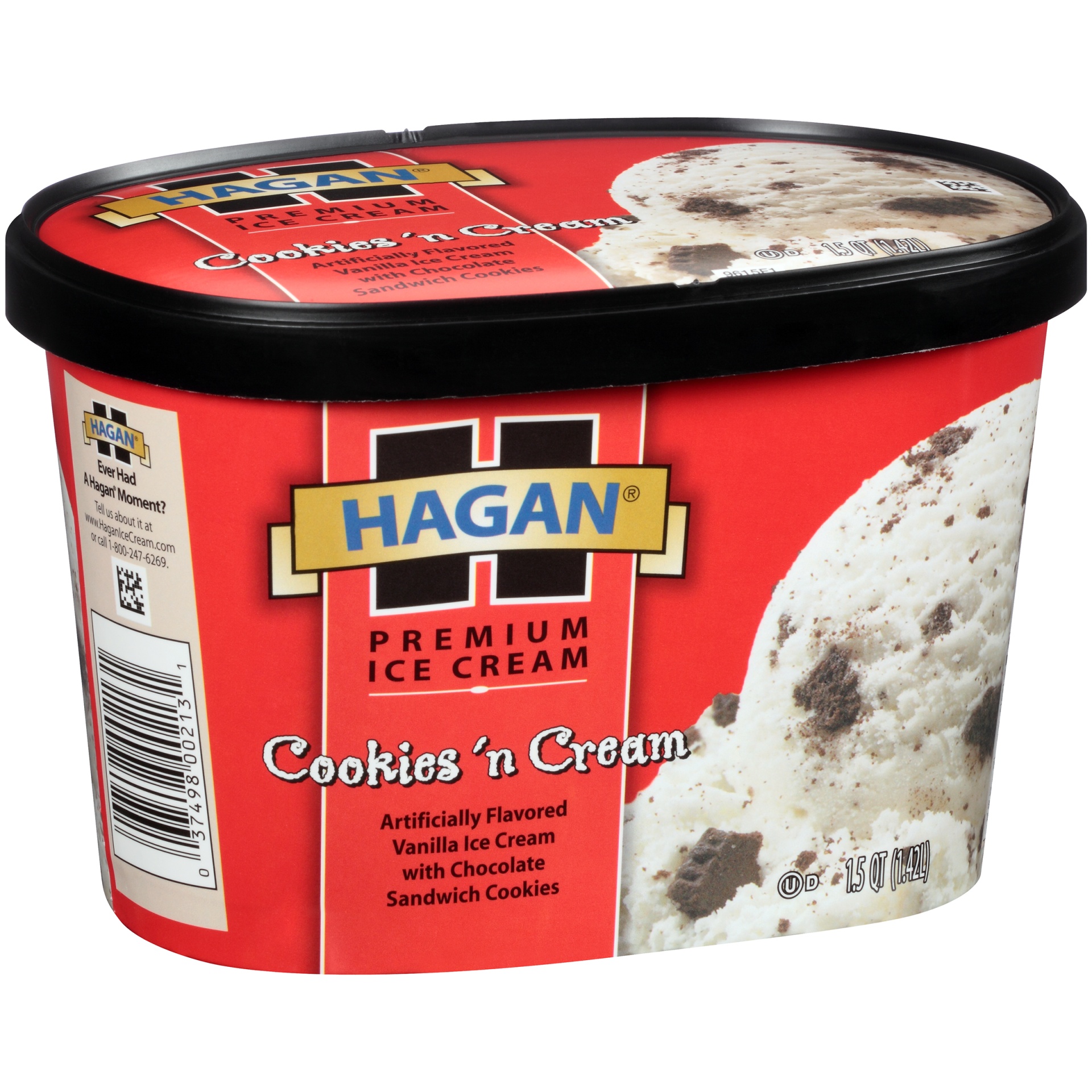 slide 2 of 7, Hagan Cookies 'n Cream Premium Ice Cream, 1.5 qt