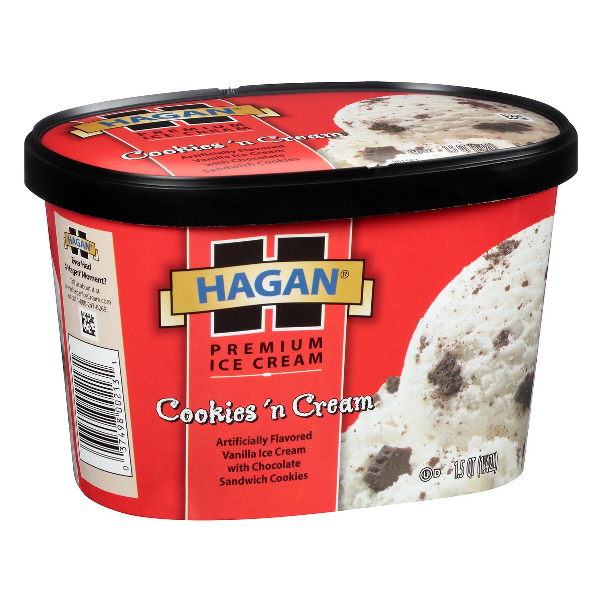 slide 3 of 10, Hagan Cookies 'N Cream Premium Ice Cream 1.5 qt. Tub, 1.42 liter