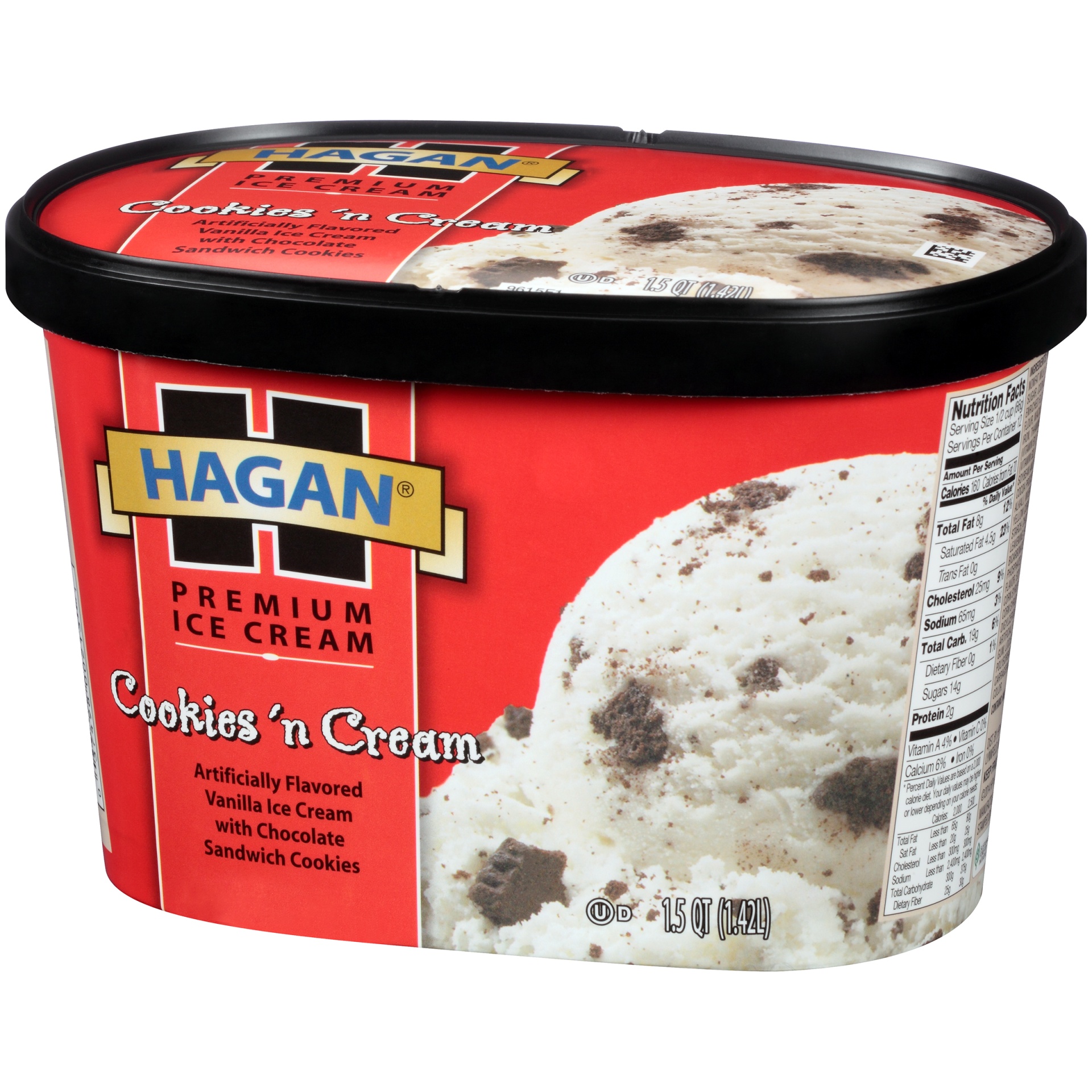 slide 3 of 7, Hagan Cookies 'n Cream Premium Ice Cream, 1.5 qt