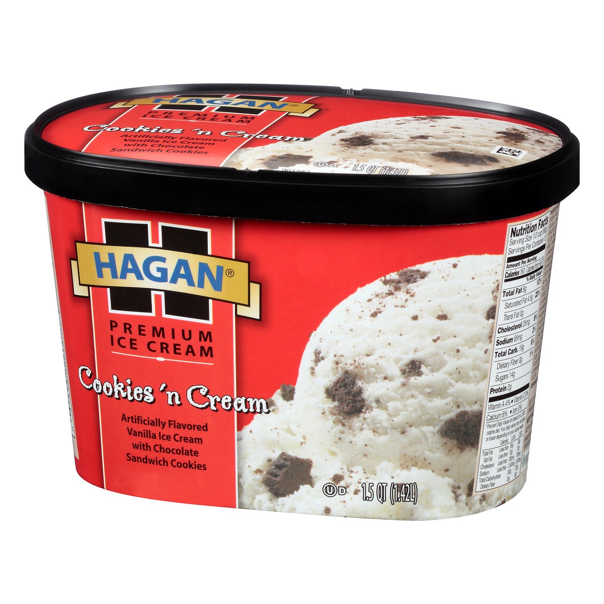 slide 2 of 10, Hagan Cookies 'N Cream Premium Ice Cream 1.5 qt. Tub, 1.42 liter