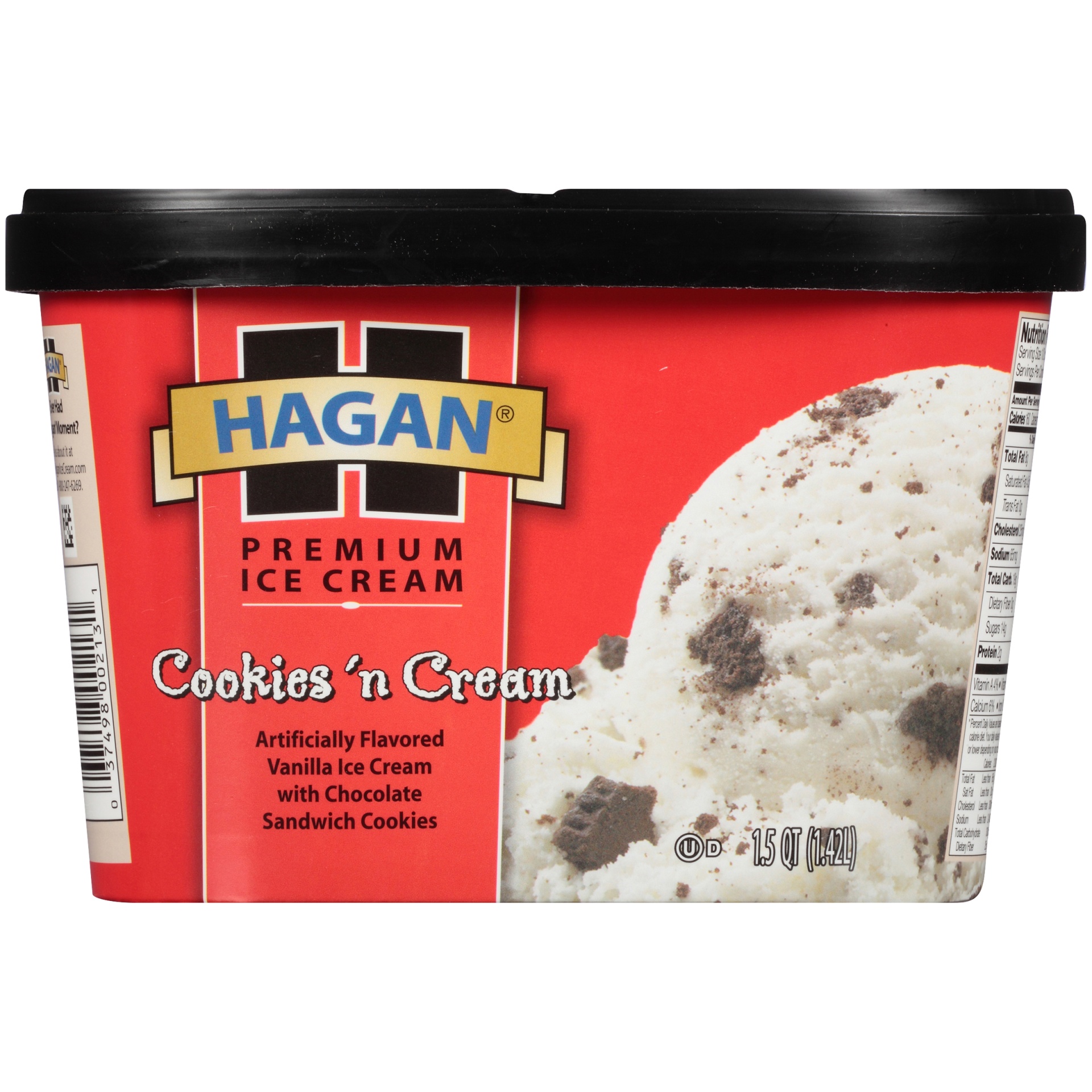 slide 4 of 7, Hagan Cookies 'n Cream Premium Ice Cream, 1.5 qt