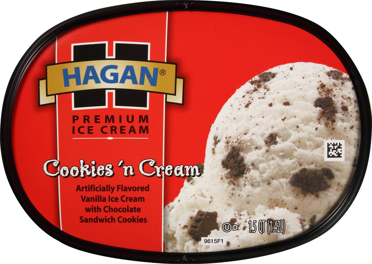 slide 4 of 10, Hagan Cookies 'N Cream Premium Ice Cream 1.5 qt. Tub, 1.42 liter