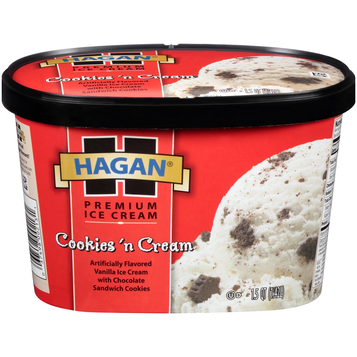 slide 1 of 10, Hagan Cookies 'N Cream Premium Ice Cream 1.5 qt. Tub, 1.42 liter