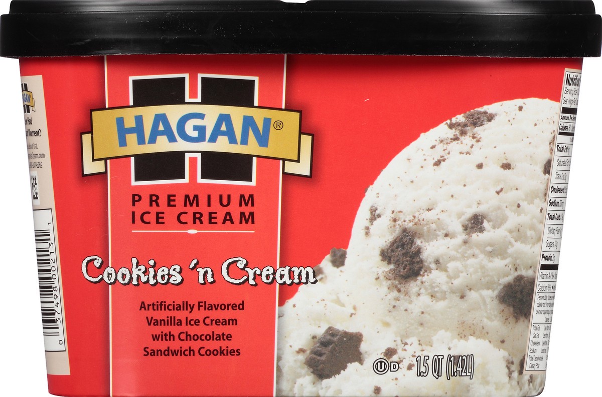 slide 7 of 10, Hagan Cookies 'N Cream Premium Ice Cream 1.5 qt. Tub, 1.42 liter