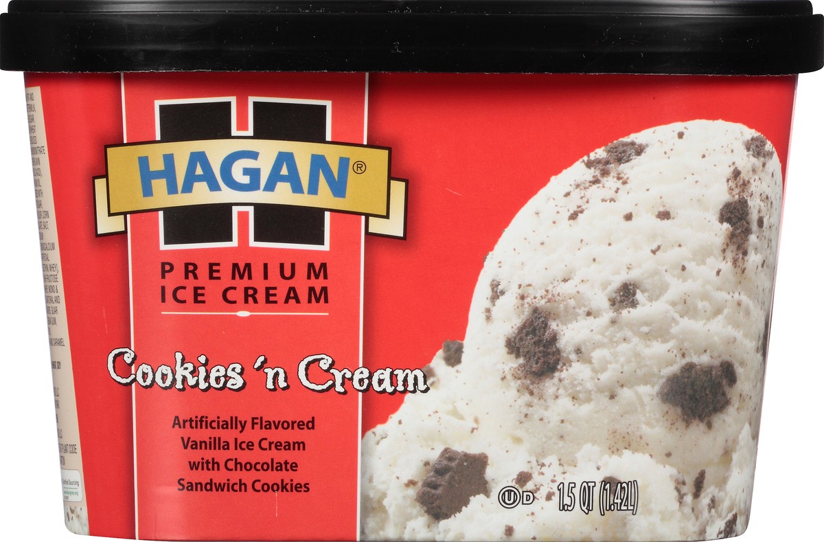 slide 6 of 10, Hagan Cookies 'N Cream Premium Ice Cream 1.5 qt. Tub, 1.42 liter
