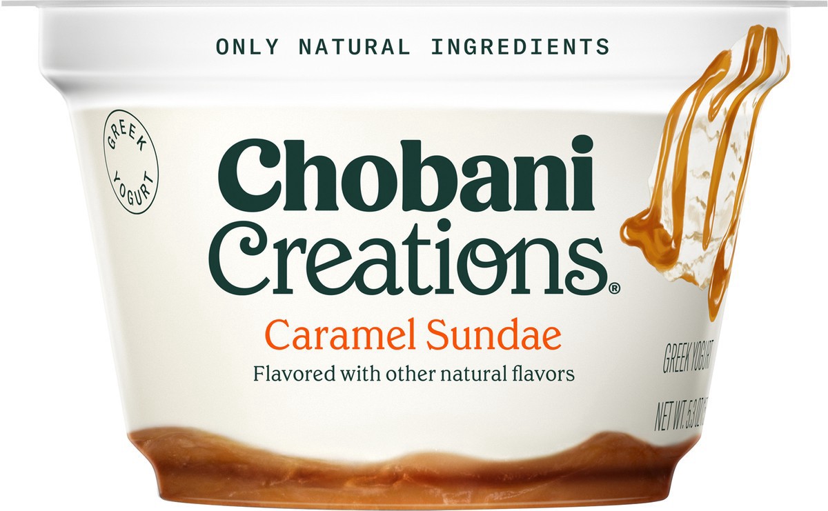 slide 2 of 13, Chobani Yogurt, Greek, Caramel Sundae, 5.3 oz