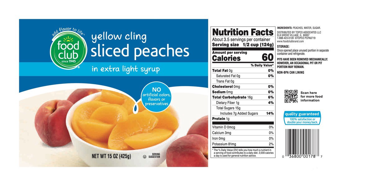 slide 11 of 13, Food Club Yellow Cling Sliced Peaches in Extra Light Syrup 15 oz, 15 oz