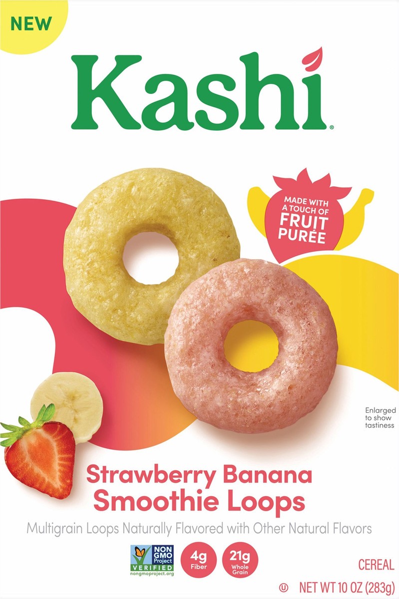 slide 10 of 12, Kashi Breakfast Cereal Strawberry Banana Smoothie Loops, 10 oz, 10 oz