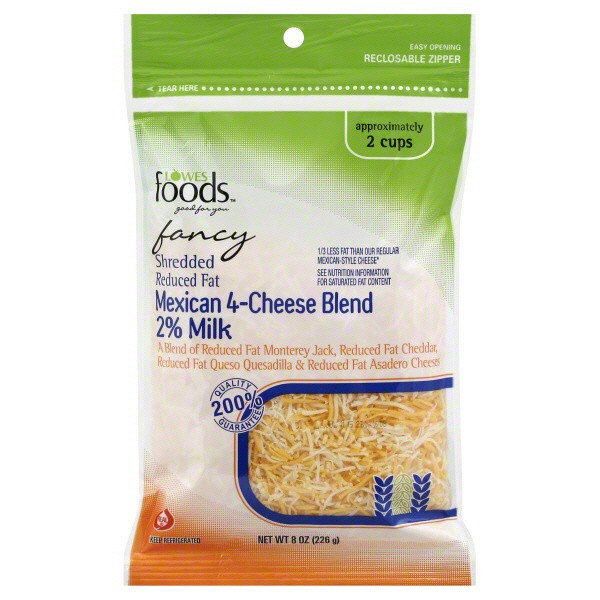 slide 1 of 1, Lowes Foods Shredded Reduced Fat Mexican 4 Cheese, 8 oz